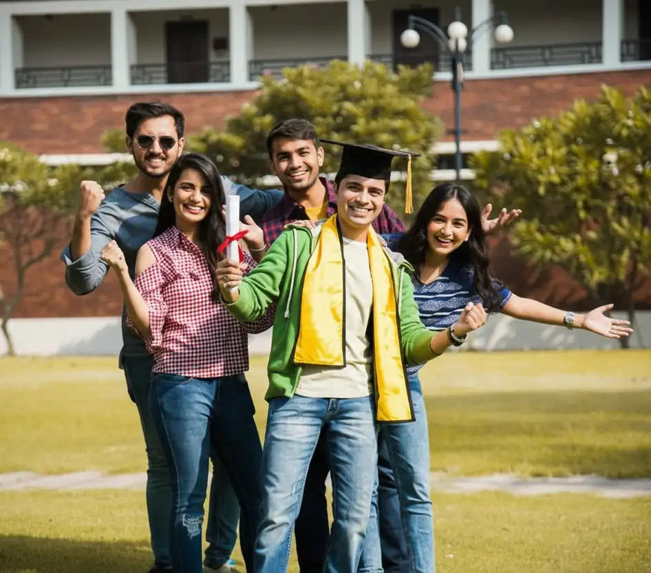 Students studying on campus